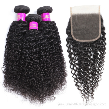 Brazilian Jerry Curl Human Hair Extension 3 Bundles With Lace Closure